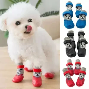 4pcs Waterproof Non Slip Chihuahua Cotton Rubber Pet Dog Rain Snow Boots Socks Shoes Slippers