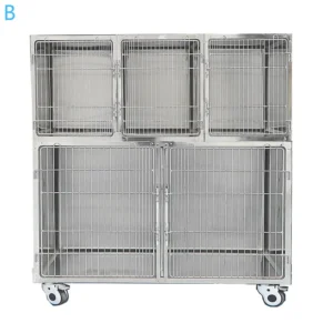 5 Doors Stainless Steel Full Rounded Corner Animal Cages for Vet and Grooming Boarding Cage Suitable for Cats Dogs