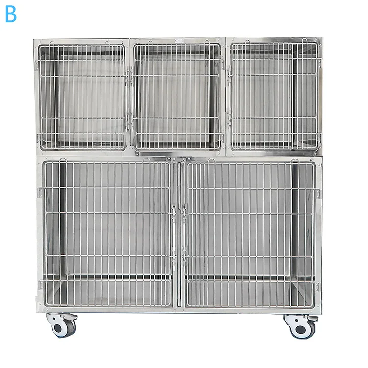 5 Doors Stainless Steel Full Rounded Corner Animal Cages for Vet and Grooming Boarding Cage Suitable for Cats Dogs