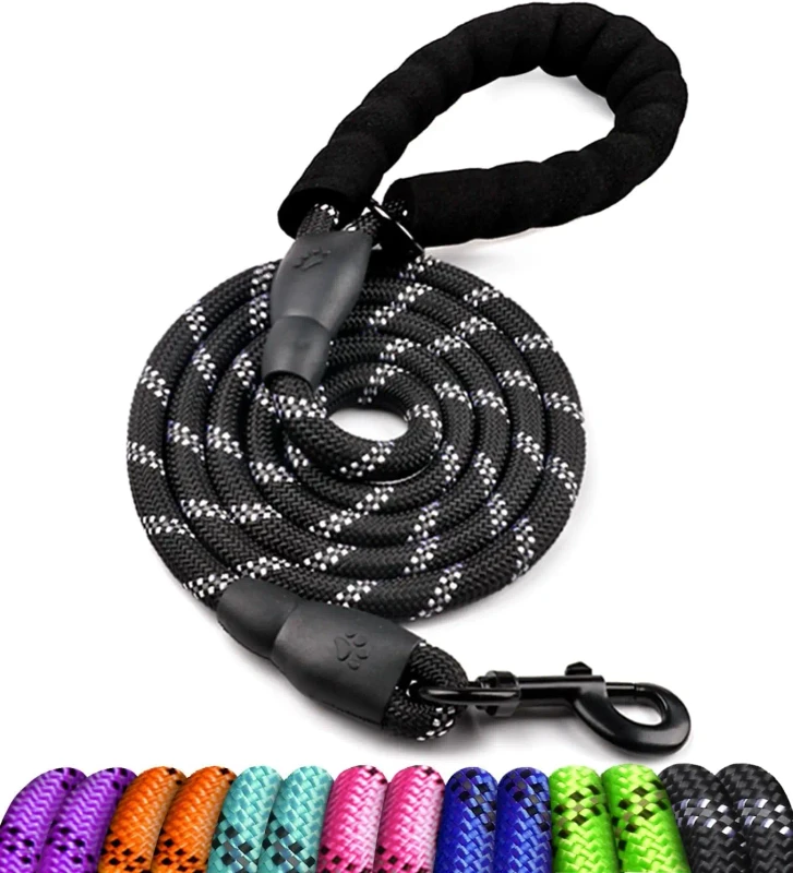5 FT Strong Dog Leash with Comfortable Padded Handle and Highly Reflective Threads