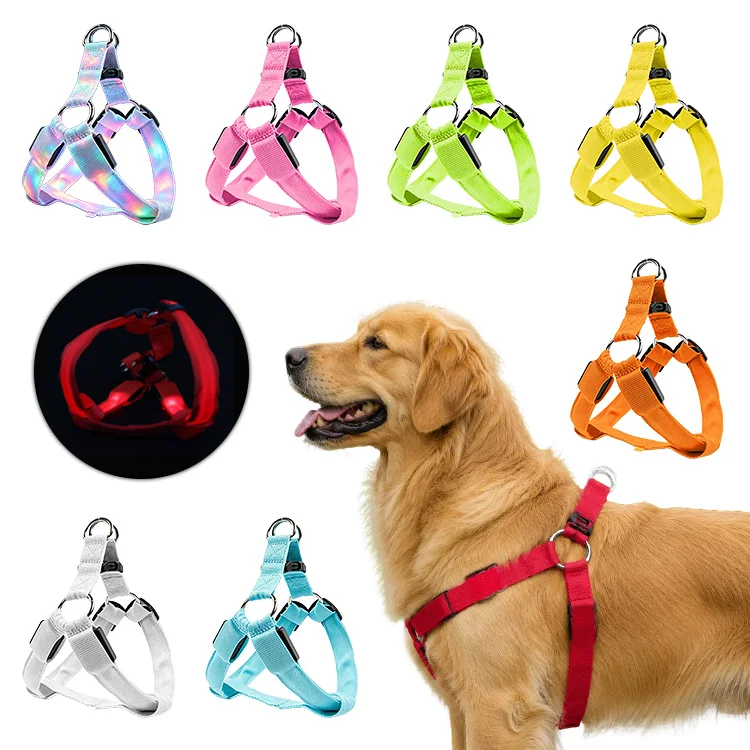 5 Size LED Light Recharge Lightweight Dog Harness for Pet Playing Walking Outdoor Safe at Night