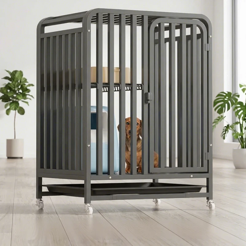 50lb Heavy Duty Iron Dog Cage Foldable Metal Kennel Galvanized Anti Rust Coating Modern Classic Large Dogs Indoor