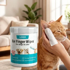 50pcs Pet Ear Clean Finger Wipes Non-Woven Soft Mild Formula for Dogs Cats Custom Logo Pearl Pattern Design