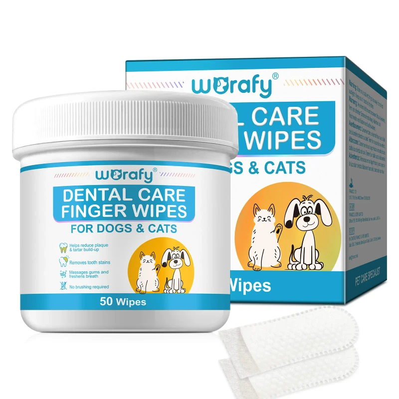 50pcs Pet Teeth Cleaning Wipes for Dogs and Cats Portable Dental Care Finger Wipes Remove Stain and Gum Care for Small Animal