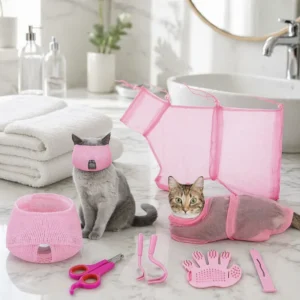5pcs Pet Bathing Washing Bag Set Adjustable Mesh Cat Grooming Kit Anti Scratch Cat Restraint Muzzle for Nail Trimming