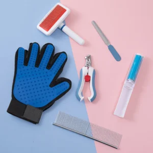 5pcs/set Pet Dog Beauty Set Grooming Cleaning Kit Nail Clipper Comb Brush Gloves