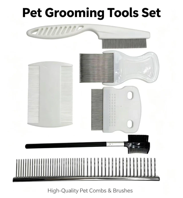 6 Piece Pet Grooming Kit and Cleaning Set Professional Cat Dog Hair Brush with Flea Comb Multi functional Grooming Tools