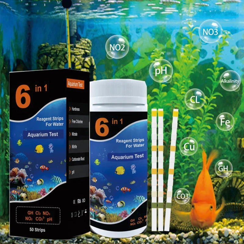 6 in 1 Aquarium Water Test Kit for Freshwater Saltwater Pond Fish Tanks Water Test Strips