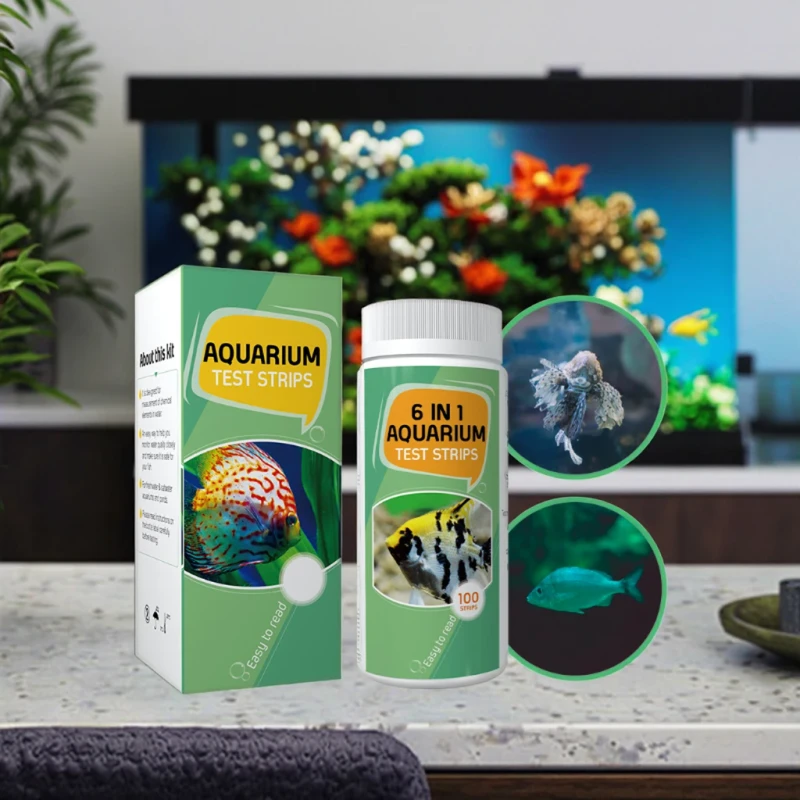 6 in 1 Aquarium Water Test Strips All in One Testing for PH Nitrate Nitrite Compatible with Fish Tanks & Accessories