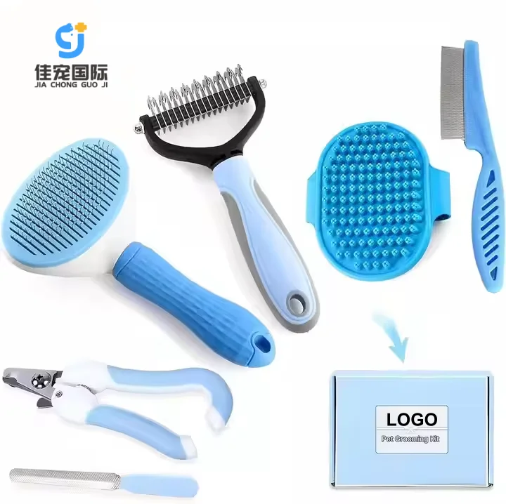 6 in 1 Pet Cleaning Grooming Kits for Cleaning Dog Hair Remover Open Knot Comb Cat Bath Massage Brush Dog Nail Clipper