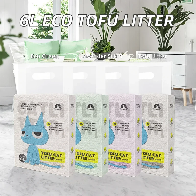 6L Eco Friendly Lavender Scented Plant Based Cat Litter with Tofu Starch and Soybean Corn Ingredients 2.2kg