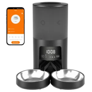 6L Two Bowls Automatic Pet Feeder 6-Meal LCD Timing Intelligent WiFi Charge Source Made Plastic White Indoor Travel Use Feeder