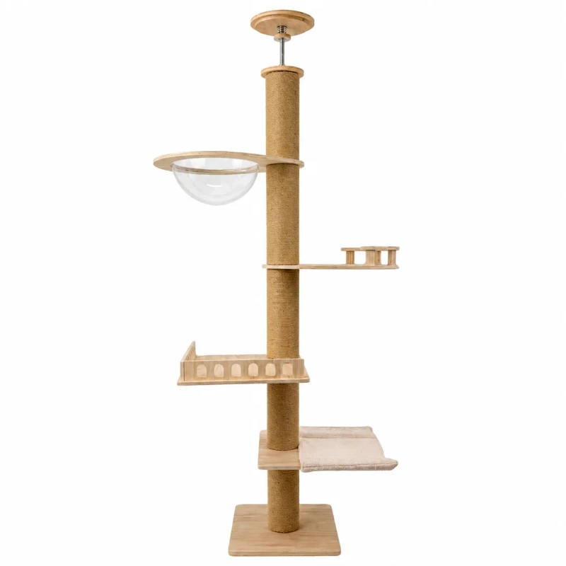 7 Tier Full Functional Cat Tree Floor to Ceiling with Dual Nest No Drill Design Multi Cat Scratcher with Sisal Viewing Capsule