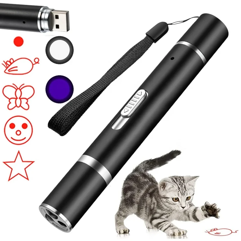 7in1 Laser Pointer Cat Laser Toy Projection Playpen for Dog and Kitten Pet Chaser Tease Stick Training Exercise USB Recharge