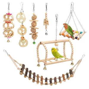 8 Pack Bird Parrot Toy Wooden Swings Educational and Entertaining Parrot Toys
