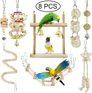 8 Pack bag Natural Bird Supplies Parrot Swing & Chewing Shredding Foraging Toys for Cockatiels Parakeets Budgies