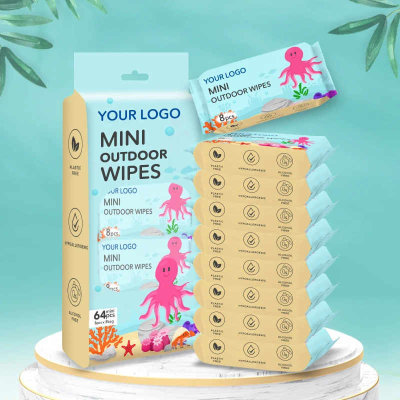 8 Packs Combo Mini Pocket Wet Wipes Disposable Hand Cleansing Wipes for Travel & Outdoor Use