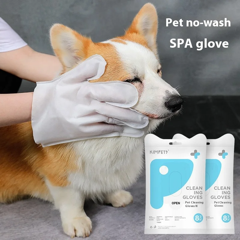 8 Piece Eco Friendly Disposable Plastic Pet Cleaning & Bathing Set Wet Wipes Deodorant Pet Wash Free Gloves for Dog Cat Bathing