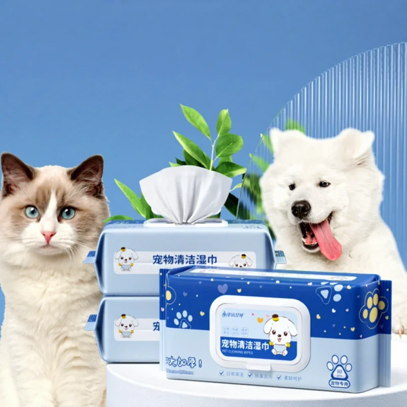 80 Count Pet Wipes No Rinse Tear Stain Cleaner for Dogs & Cats Portable Eye Wipes for Tear Stain Removal