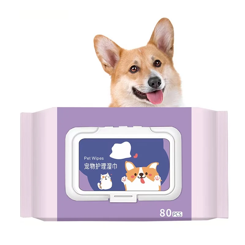 80pcs Eco Friendly Mild Formula Unscented Soft Pet Care Wet Wipes for Cat Dog Tear Stain Remover Pet Grooming