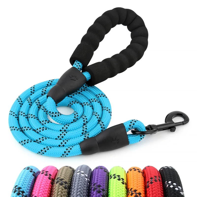 8mm Reflective Threads Rope Webbing Non Tangle Dog Leash Bulk Small Large Dogs Black Walking Training