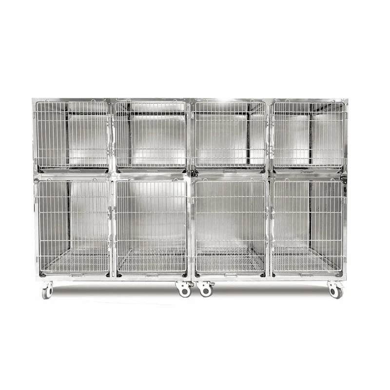 A Model Double Layer 8 Door Stainless Steel Pet Cage Veterinary Hospital Kennel and Inpatient Cage