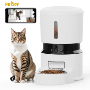 APP Controlled Pet Feeder White Automatic 4L Stainless Steel Bowl Double Camera Solid Charge Schedule Pet Feeding