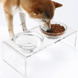 Acrylic Elevated Dog Cat Bowls Pet Feeder Double Bowl Raised Stand Comes with 4 Removable Stainless Steel Bowls