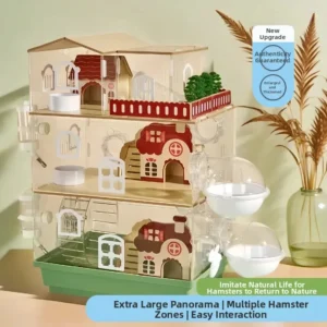 Acrylic Hamster Carrier with Full Setup Ventilated DIY Critter Home with Tubes Wheel House Plastic Tray