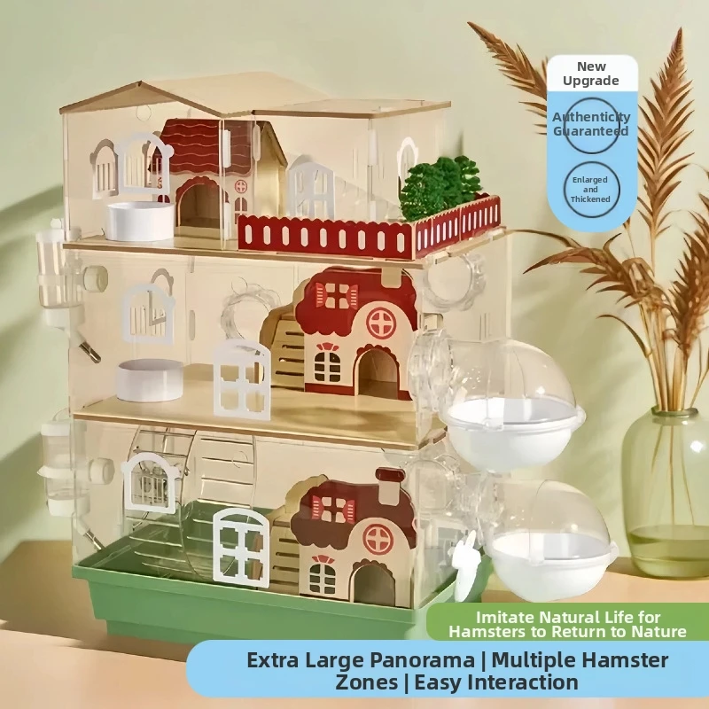 Acrylic Hamster Carrier with Full Setup Ventilated DIY Critter Home with Tubes Wheel House Plastic Tray