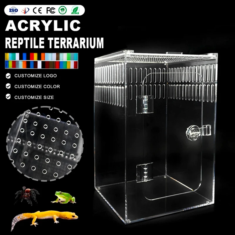 Acrylic Reptile Breeding Box Large Ventilated Habitat Container 360° Transparency Jumping Spider Enclosure