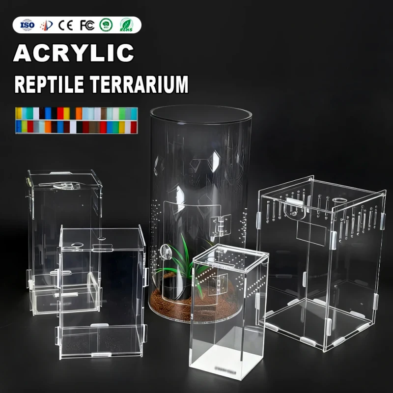 Acrylic Reptile Enclosure Breeding Box Frog Spider Insect Acrylic Reptile Cage With Secure Lock