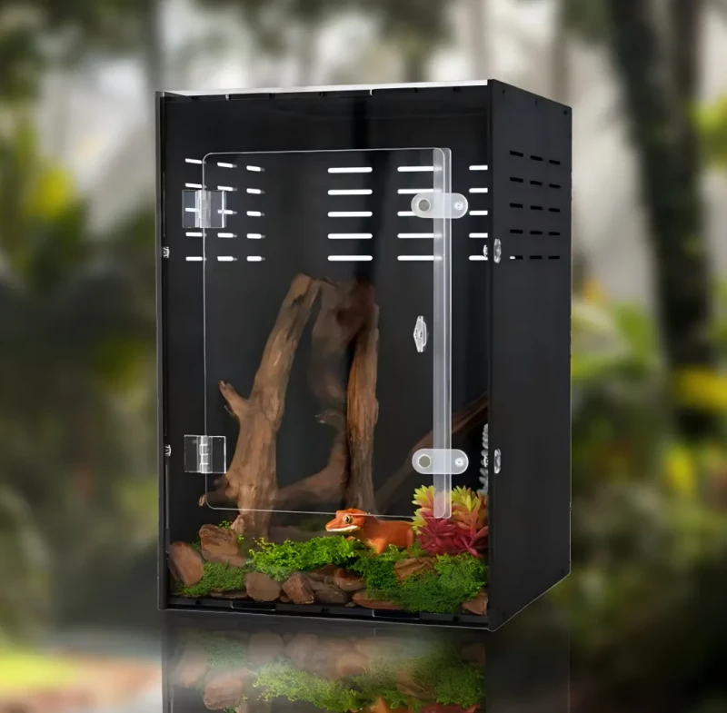 Acrylic Reptile Enclosure Multi Tier Stackable Breeding Box Ventilated Spider Terrarium Gecko Feeding Tank Locking Lid