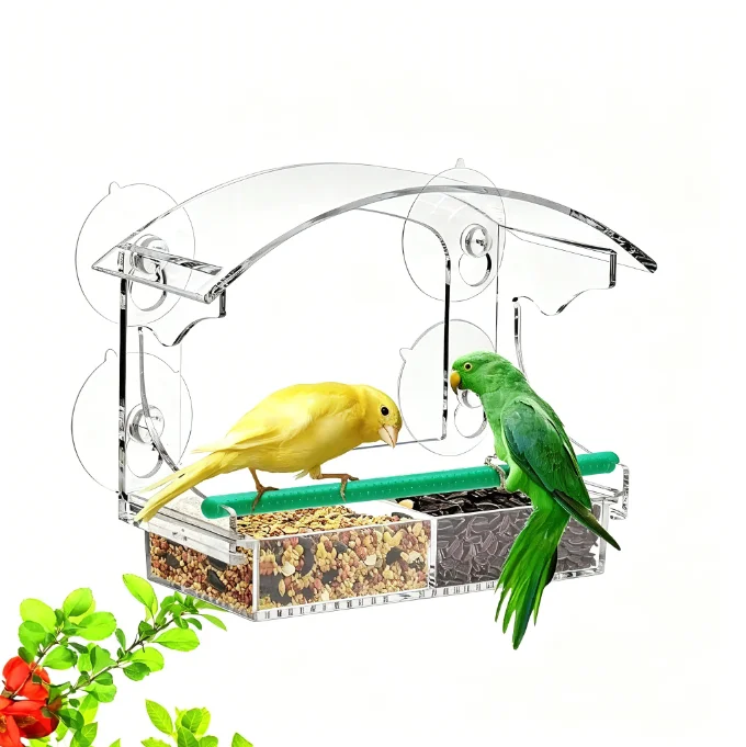 Acrylic Window Bird Feeder with Strong Suction Cups Clear Wild Bird Feeder for Outside Viewing