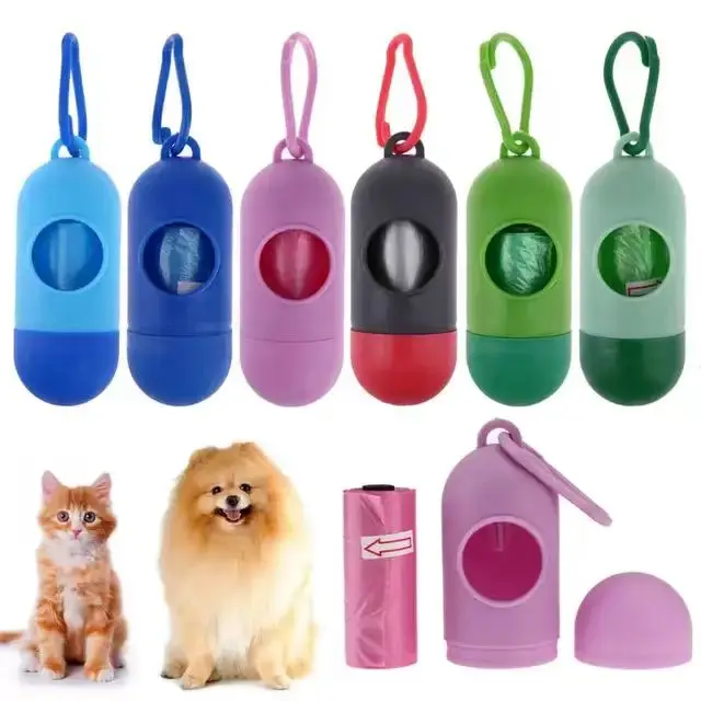 Add logo Pet Dog Poop Bag Capsule Shape Dispenser Waste Garbage Carrier Holder Dispensers Trash Cleaning Tool Dog Pet Products