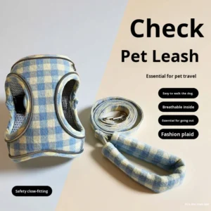 Adjustable Anti-Escape Cute Suede Plaid Fashion Customizable Pet Chest Harness Dog Leash for Gardening and Dog Walking