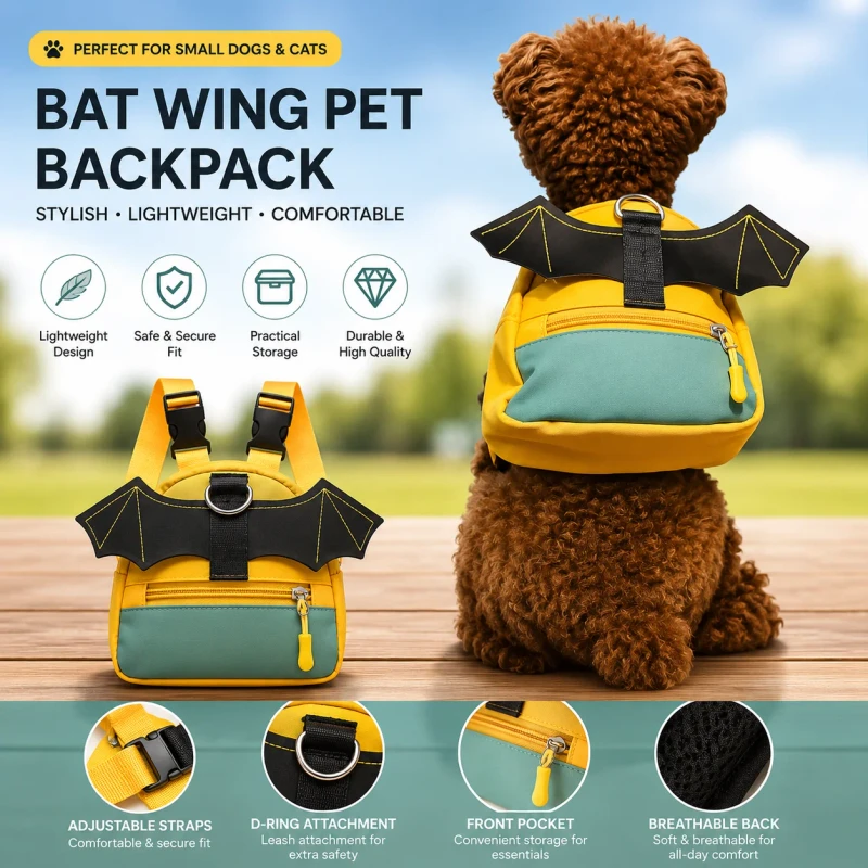 Adjustable Bat Wing Dog Backpack Harness Eco Friendly Portable Pet Saddle Bag Cute Outdoor Travel Carrier for Small Dogs