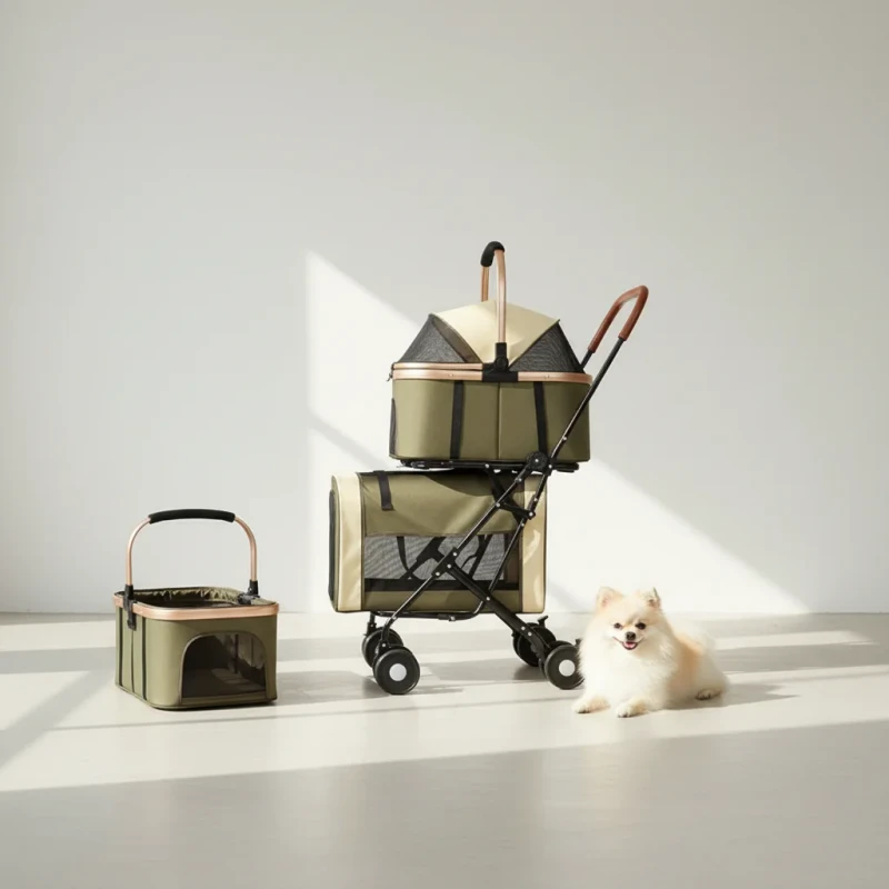 Adjustable Detachable Multi Layer Foldable Iron Waterproof Pet Stroller Dog Cat Carrier Folding Puppy Pram