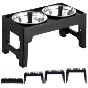 Adjustable Dog Feeder Elevated Double Pet Stainless Steel Bowl with Slow Feeder