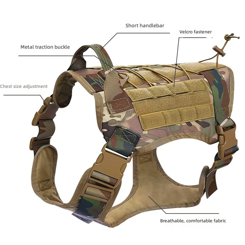 Adjustable Dog Harness Nylon Material Outdoor Training Large Tactical Pet Dog Harness Tactical Dog
