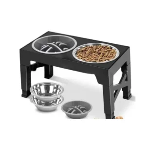Adjustable Double Bowls Pet Slow Feeder Bowl for Medium and Large Dogs