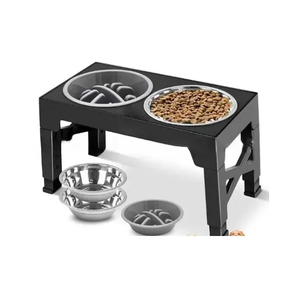 Adjustable Double Bowls Pet Slow Feeder Bowl for Medium and Large Dogs