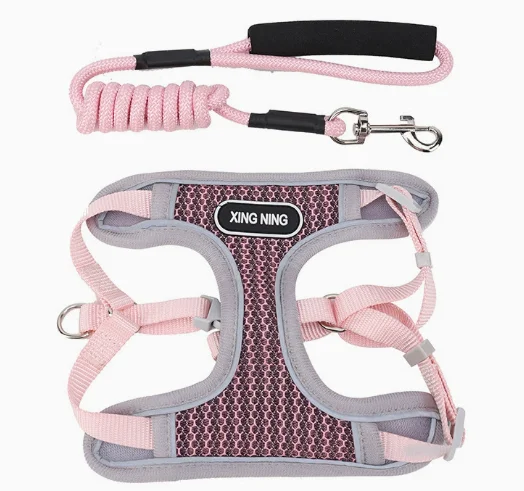 Adjustable Escape Proof Reflective Pet Harness Leash Set for Small Dogs and Cats Outdoor Walking Breathable Portable