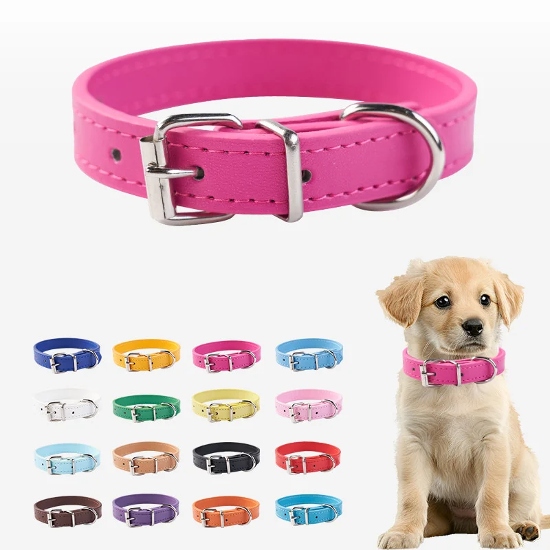 Adjustable Fashionable Small Medium Sized Dogs Cats Stylish Supplies Puppies Pet PU Collar with Alloy Buckle Chain