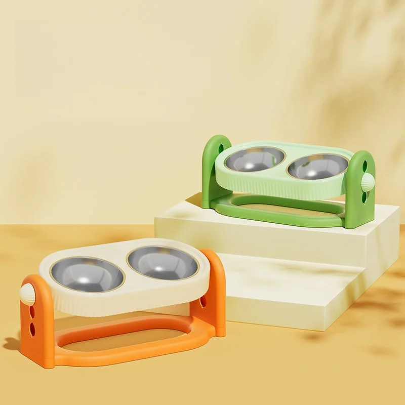 Adjustable Height Elevated Dog Cat Feeder PP Bowls Dual Tilted Easy to Clean Indoor Outdoor Travel Small Medium Large Pets