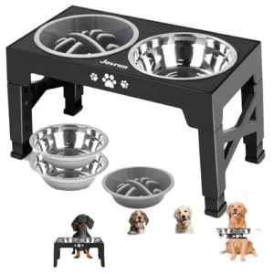 Adjustable Height Stainless Steel Pet Feeder Slow Food Bowl Neck Protection Elevated Double Bowl Stand 4L Solid Box Cat Dog Bowl