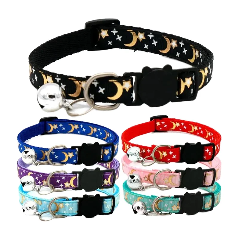 Adjustable Modern Style Breakaway Safety Cat Collar All Season Polyester Printed Bell Personalized Cartoon Pattern Pet Collar
