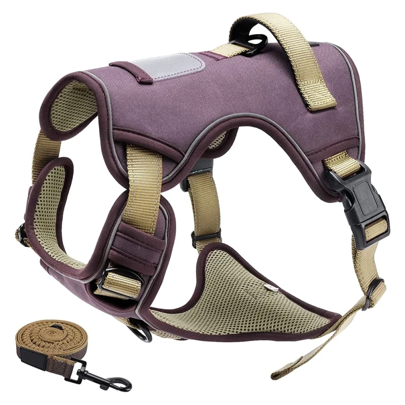 Adjustable No Pull Pet No Choke Front Clip Polyester Harness and Leash Set for Small Medium Large Dogs Walking