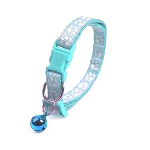 Adjustable Nylon Pet Neck Collar with Custom Logo Paw Print Bell Safe Breakaway Buckle for Cats Kitten Small Dog Puppy