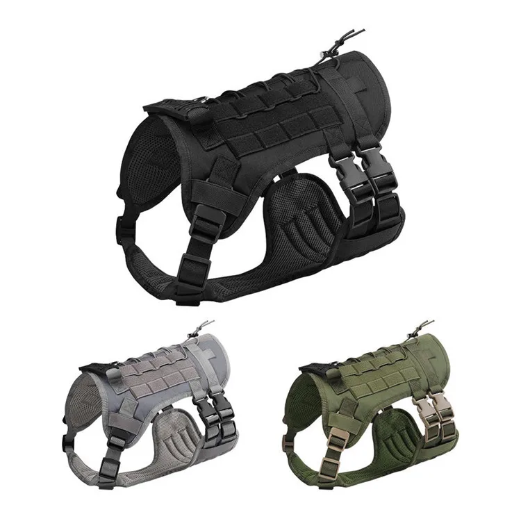 Adjustable Nylon Tactical Dog Harness Breathable Quick Release Front Clip Neck Buckle Reflective Solid Pet Harness Vest Outdoor